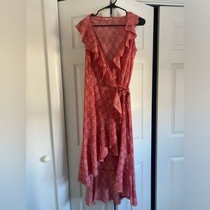 Max Studio Floral Red Ruffle Wrap Dress